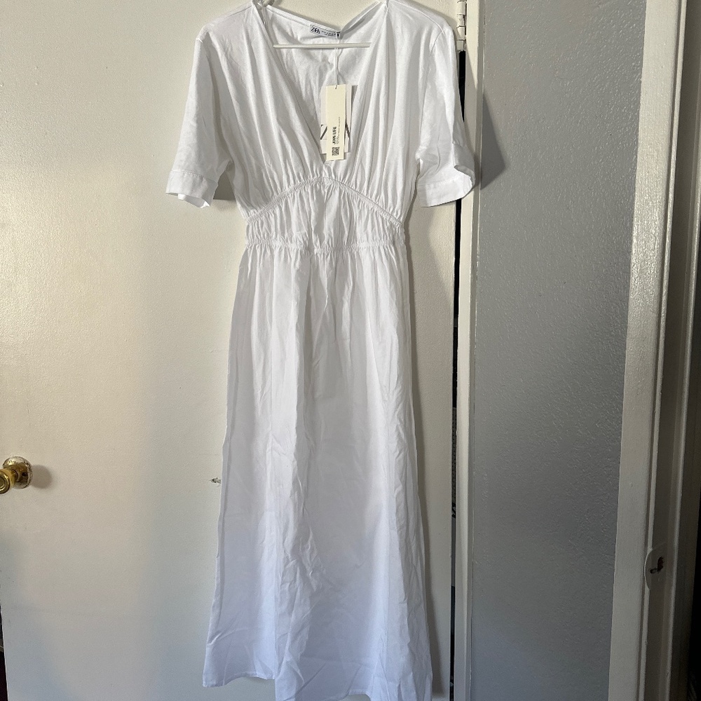 Zara white spring summer dress size M